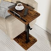 YUHFERA Sofa Armrest Tray Table for Couch - 360&deg; Swivel Height Adjustable End for Small Spaces, Snack Side Table for Bed or Chair with Phone &amp; Tablet Slot (Rustic,Standard)