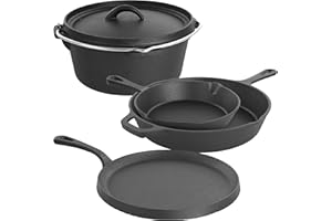 MegaChef Assorted Pre-Seasoned Cast Iron Cookware Set, 5 Piece, Black