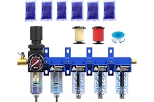 ATINY 1/4'' NPT 5 Stage Air Drying System,5 &0.01 Micron Filter Cartridge,Triple Desiccant Dryers & Air Regulator,Metal Bowl,
