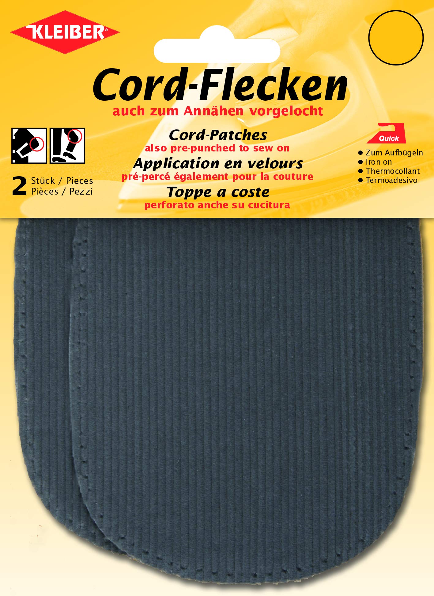Kleiber Iron-on or sew on elbow and knee patches, Grey, 2 per pack