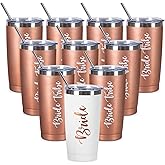 10 Pack Bride Gifts Bridesmaid Tumblers | 20 oz Rose Gold Bride Tribe Stainless Steel Wine Tumblers with Lid and Straw Champagne wine Tumbler Bridesmaid Mugs Bachelorette Party Supplies & Games