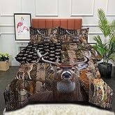 NINENINE Deer Bedding Set, Queen Size Comforter with American Flag, Camo Design for Boys, 3 Piece Set