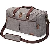 S-ZONE Canvas Duffel Bag for Travel 45L Weekender Overnight Travel Bags with Shoes Compartment for Men