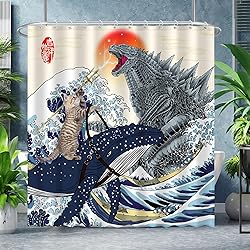 XUXWHWY Cat Riding Whale Vs Dinosaur Monster Shower