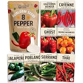 Rooted Acre 8 Varieties Hot Peppers &ndash; 240 Heirloom Seeds, High Germination &ndash; Includes Ghost Jalape&ntilde;o, Serrano, California Wonder &amp; More &ndash; Spicy Pepper Garden Mix
