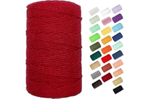 Macrame Cord, BYWORLD 3mm Cotton Rope 220 Yards(200m) Twine String, 100% Natural Cotton Colored Macrame Rope for Macrame Kit, Plant Hangers, Wall Hanging, Christmas or Wedding Decorative(Wine Red)