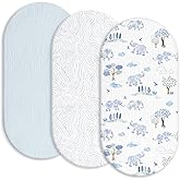 Gllquen Baby Muslin Bassinet Sheets 3 Pack, Breathable Elastic Cozy Fitted Cotton Bassinet Mattress Sheet for Baby Boy Girls, Fit for Hourglass Oval Rectangular Cradle Pad Sheets 33"x17" (Light Blue)
