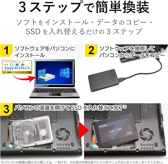Amazon エレコム 内蔵ssd 240gb 2 5インチ Sata3 0 Hddケース付 データ移行ソフト Hd革命 Copy Drive Lite付 Esd Ib0240g エレコム 内蔵ssd 通販