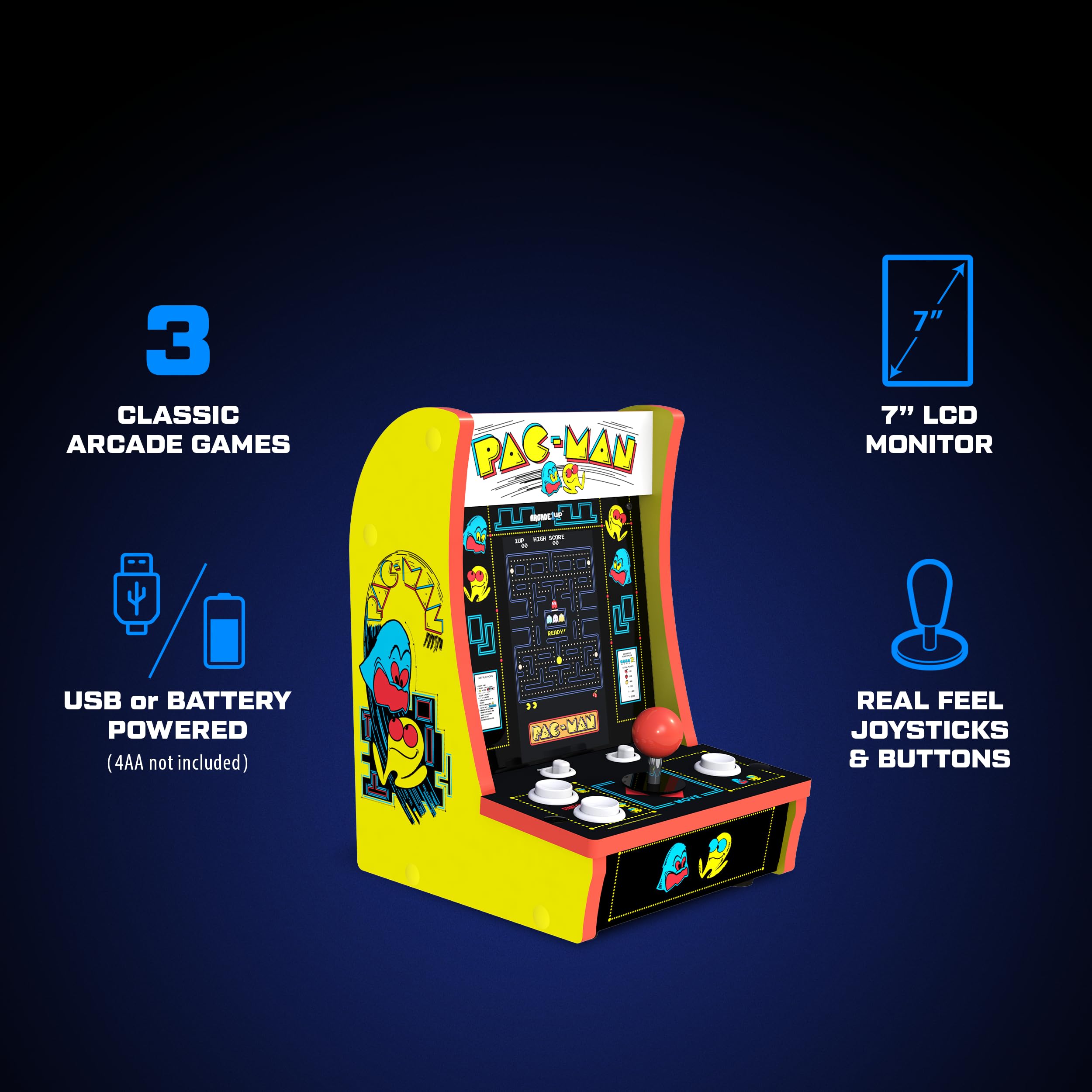 Arcade1Up PAC-Man Countercade 3 Classic Games, Retro Console with 7-inch Screen, Table-top Video Game for Game Room