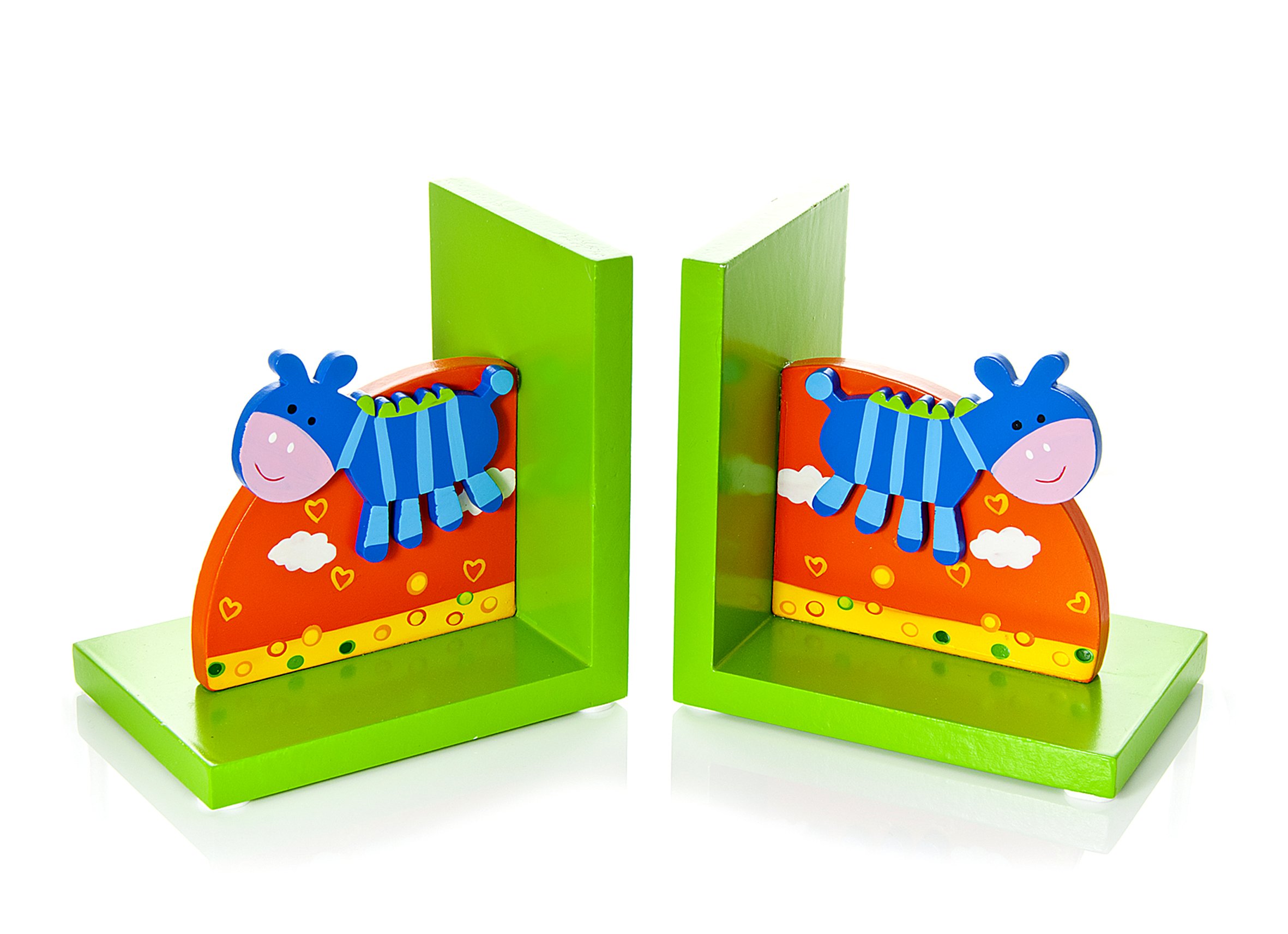 Mousehouse Gifts - Zebra Themed Wooden Bookends for Nursery, Animal Book Ends for Kids' Bedrooms