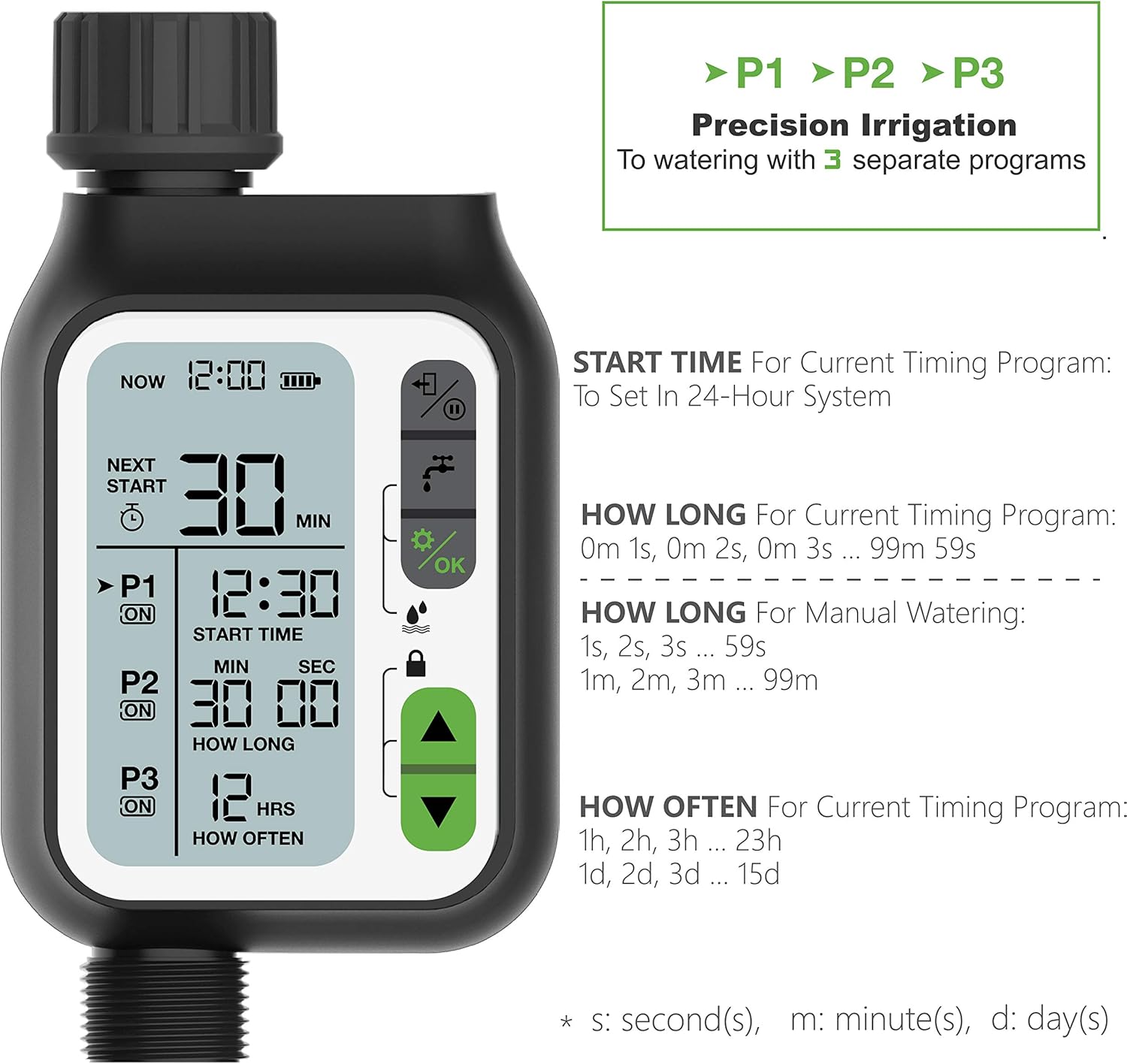 Kacsoo Hose Automatic Watering Timer, Irrigation Timer, Rain Sensor, 3 Separate Irrigation Programs, Large LCD, Upgrade Material, Faucet Digital Watering Timer for Garden Lawn Sprinkler: Home & Kitchen