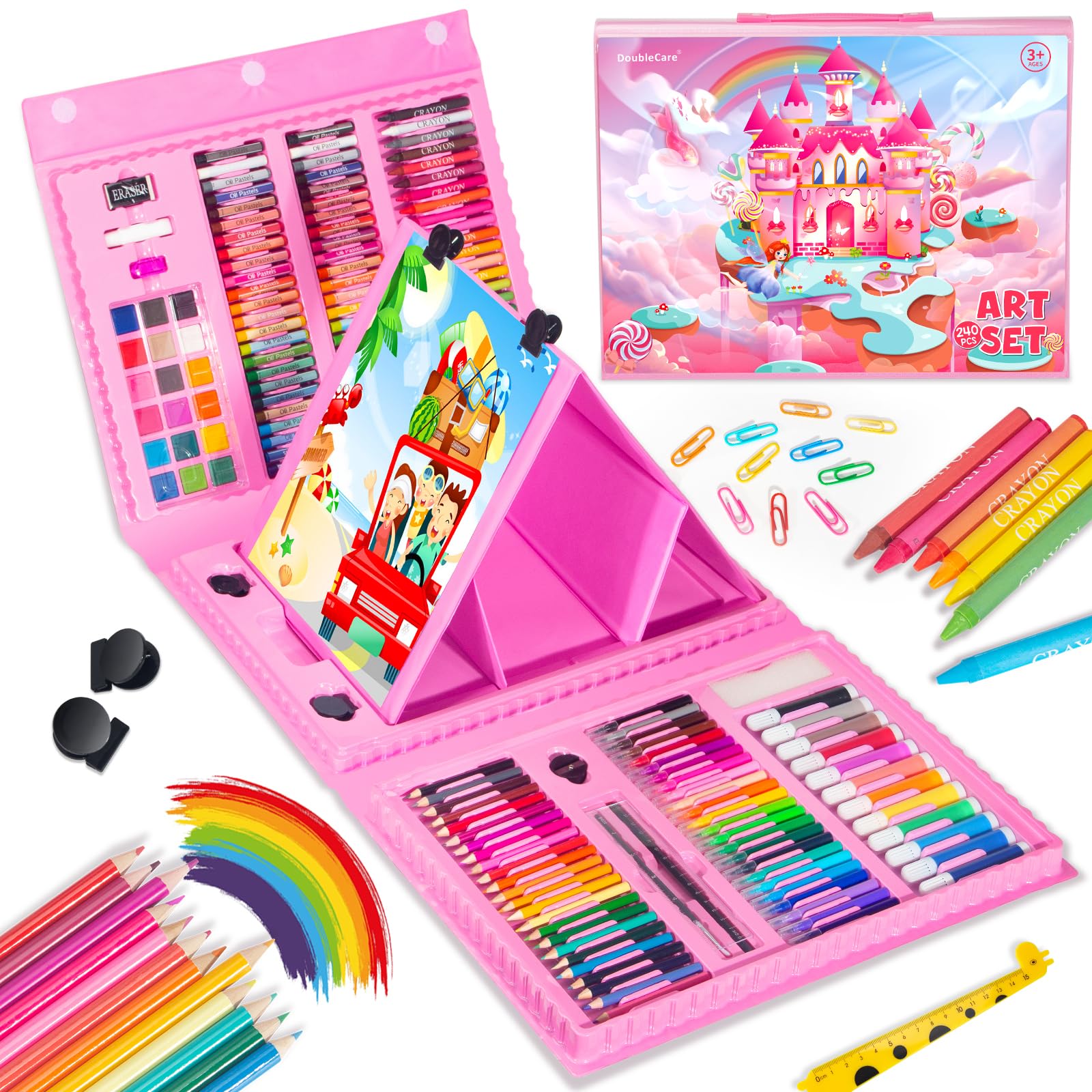 DoubleCare 240 Pcs Art Set, Drawing Kit with Crayons, Oil Pastels, Colored Pencils, Sketch Pencils, Watercolor Cake, etc, Art Supplies Gift for Kids Teens Adults Artists