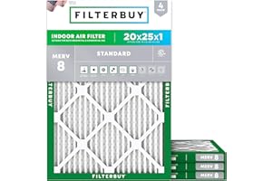 Filterbuy 20x25x1 Air Filter MERV 8 (MPR 700) Dust Defense Replacement (4-Pack), Electrostatic Pleated HVAC AC Furnace Filters, Made in USA (Actual Size: 19.50 x 24.50 x 0.75)