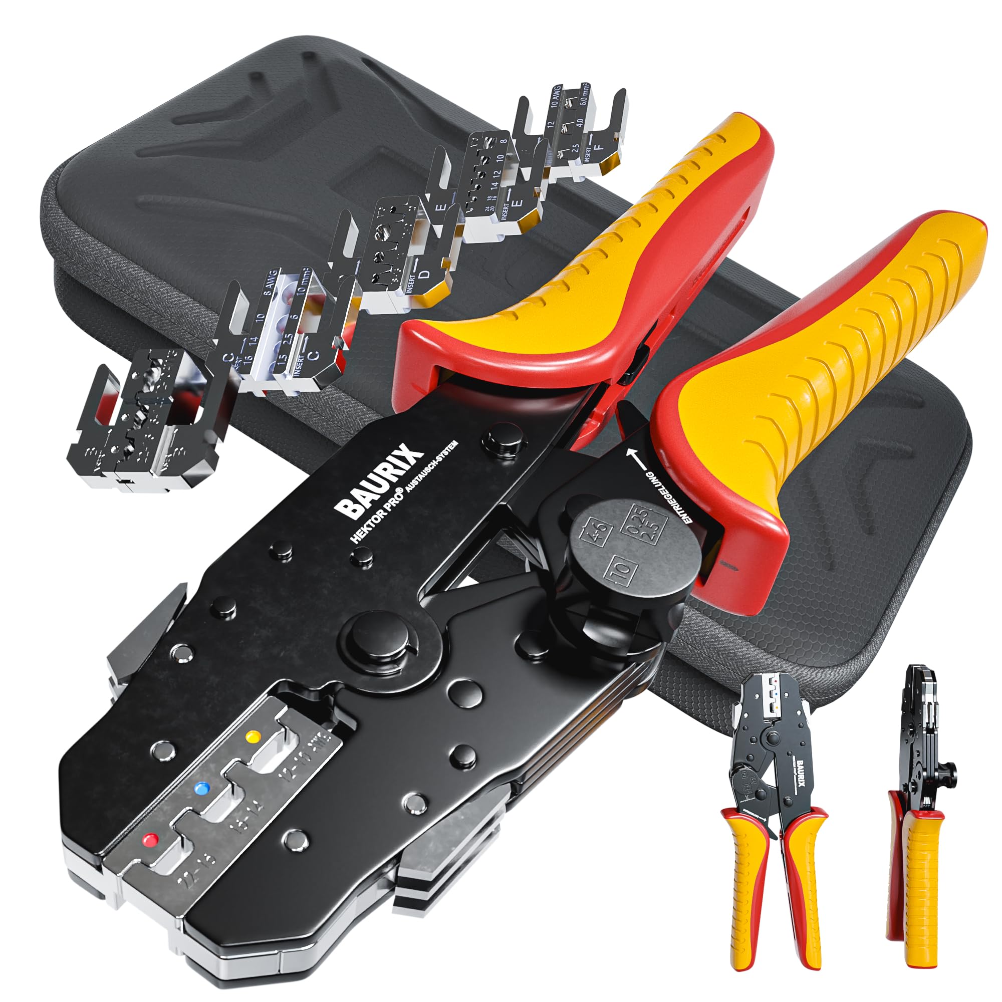 BAURIX® Crimping Pliers Set Cable lugs, Heat Shrink tubing, Wire end ferrules, Interchangeable Jaws, Crimping Pliers, Wire end Ferrule Pliers