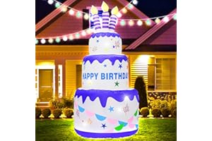 TRMESIA Birthday Gift for Kids,6FT Inflatable Happy Birthday Cake Outdoor Decorations,Blow Up Birthday Party Addition Lighted-up Holiday Display Yard Lawn Patio Decorations Colorful Lights Home Celebration