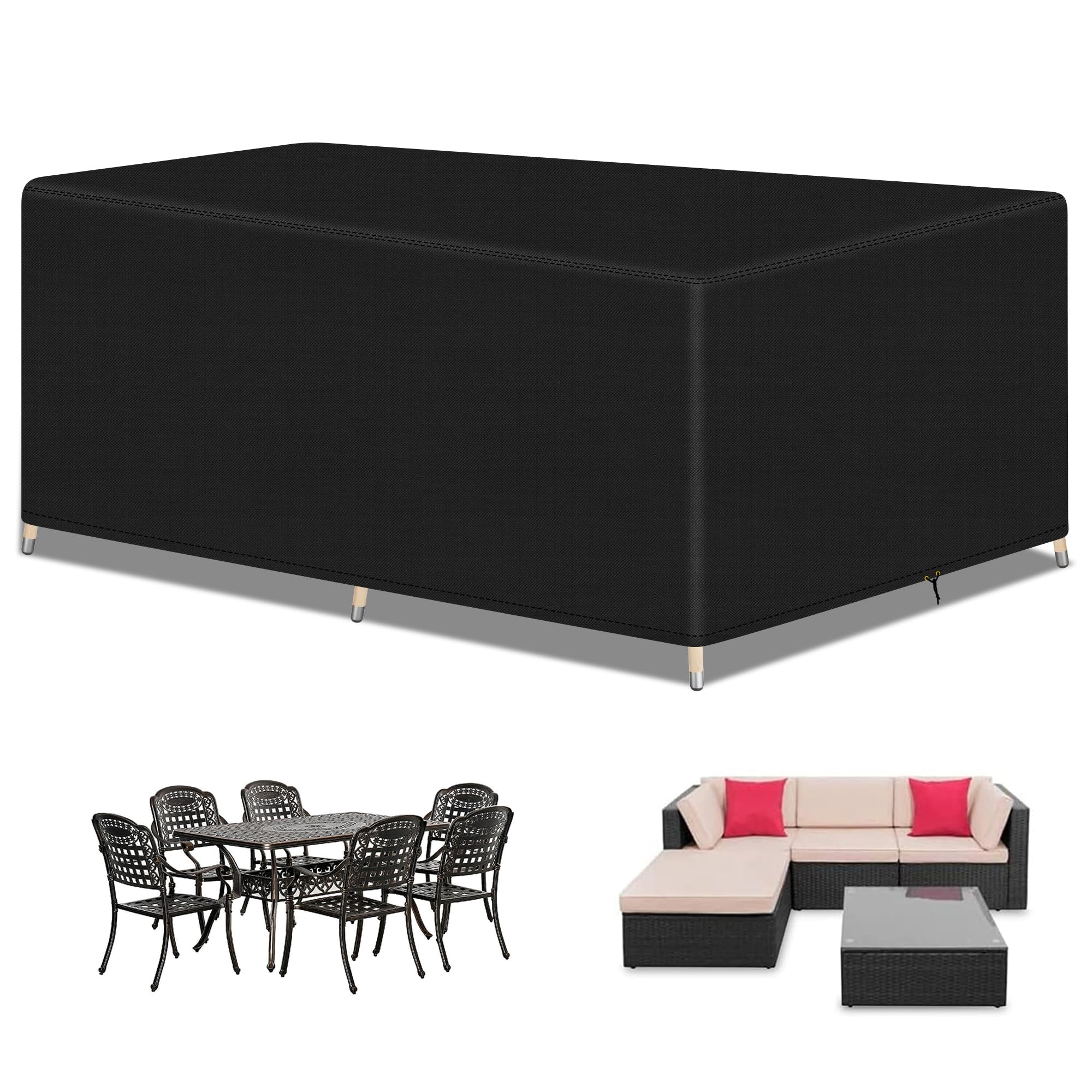 RICHIE Garden Furniture Covers Waterproof Garden Outdoor Table Cover 250x200x90cm, Heavy Duty 600D Oxford PU Coating for Furniture Sets Patio Table Cover Black