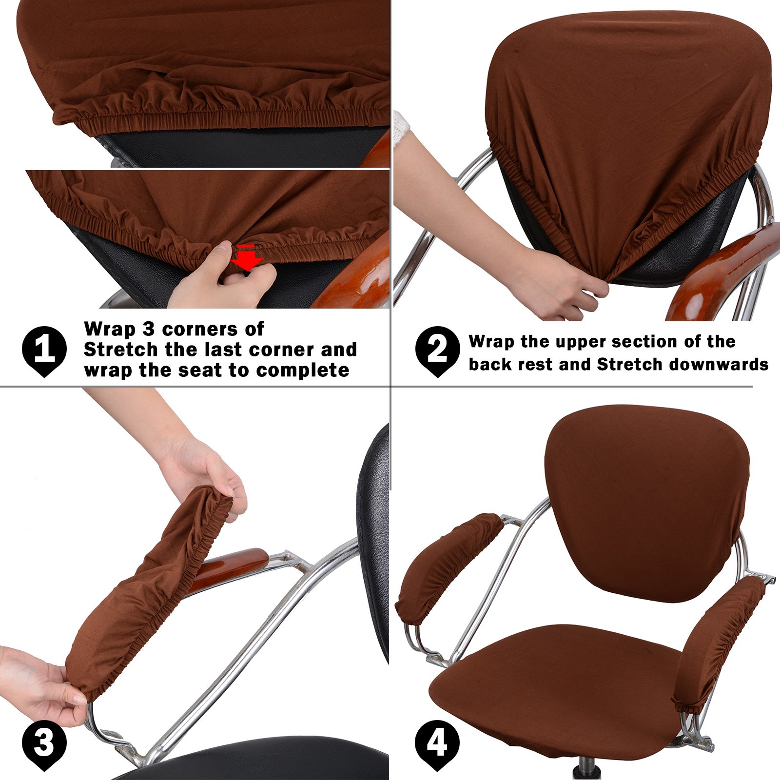 Voilamart 4 Pack Office Computer Chair Seat Covers, Desk Chair Cover Removable Universal Chair Covers Stretch Rotating Chair Slipcover Desk Chair Seat Cushion Protectors (21inch, Coffee)