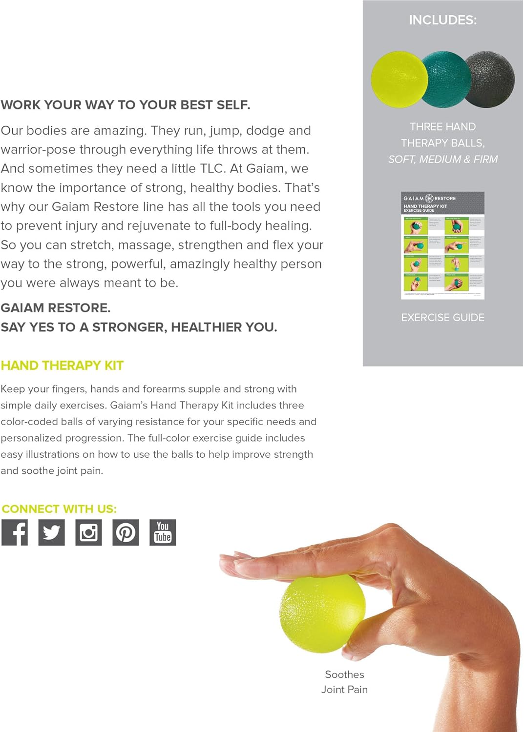 Gaiam Wellbeing Finger Massager Dual-Sided Hand Massage Roller Tool for Circulation, Stress, Arthritis and Hand Pain Relief: Sports & Outdoors