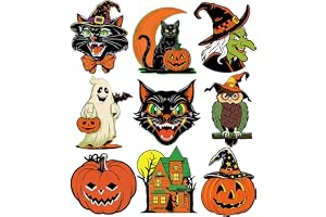 Large Vintage Halloween Decorations Double-Sided Halloween Cutouts Retro Halloween Spooky Ghost Pumpkin Witch Cat Cutouts for