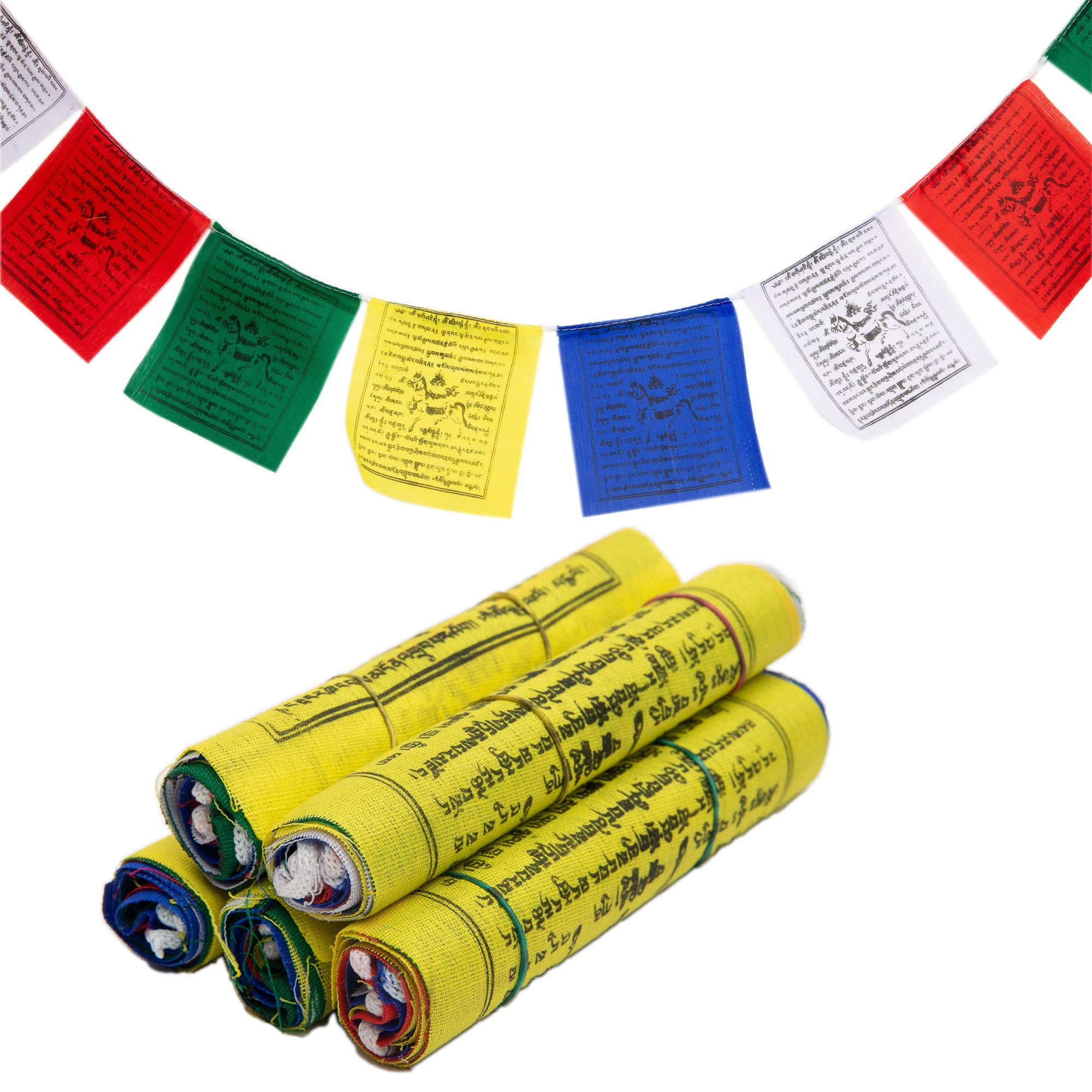 Premium Tibetan Prayer Flags - Wind Horse Flag Affirmation 5 Rolls - Handmade in Nepal
