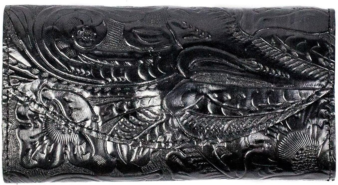 Tooled Leather Clutch Wallet with Checkbook Holder Made in the USA