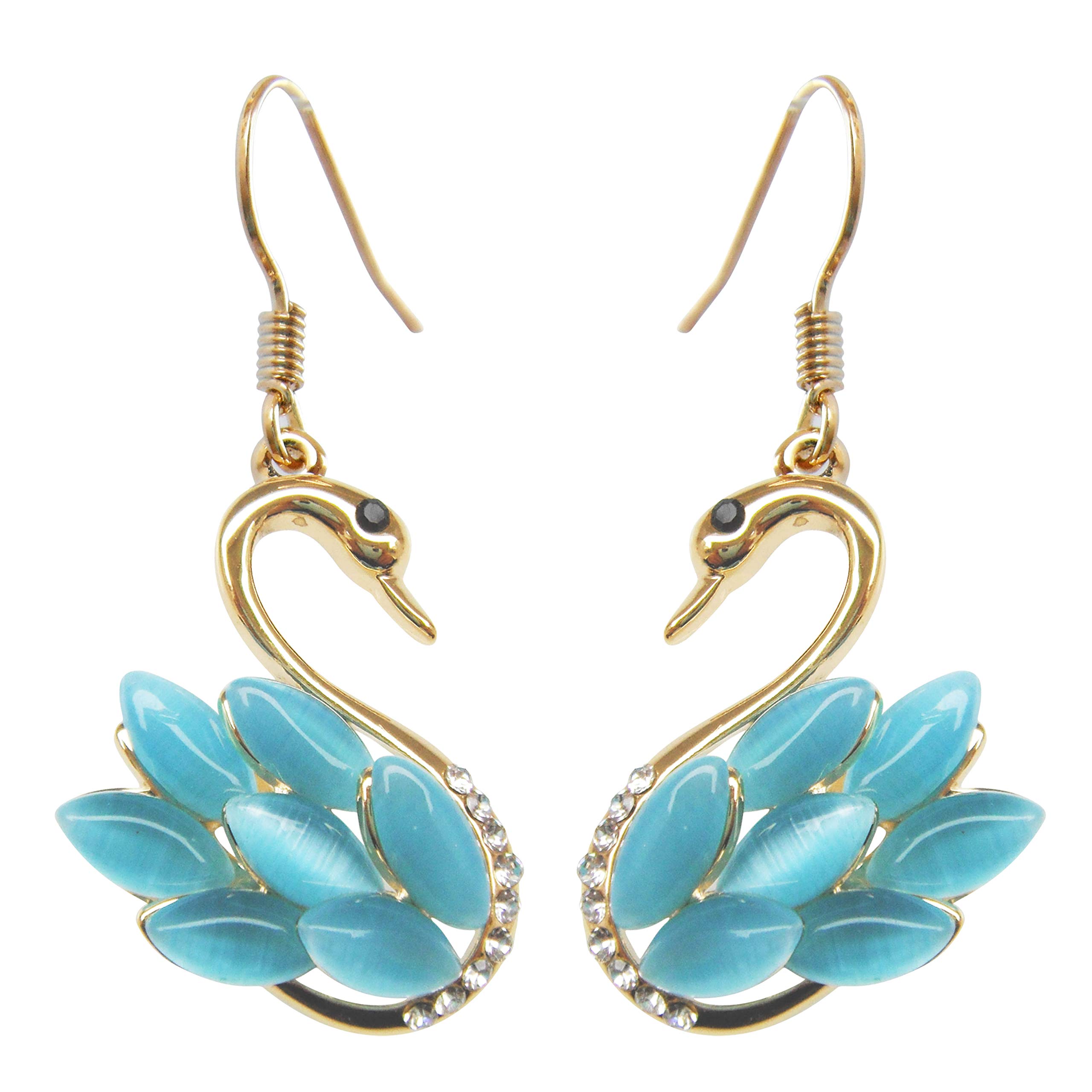 Navachi 18k Yellow Gold Plated Swan Bird Light Blue Opal Crystal Az2106e Dangle Drop Earrings