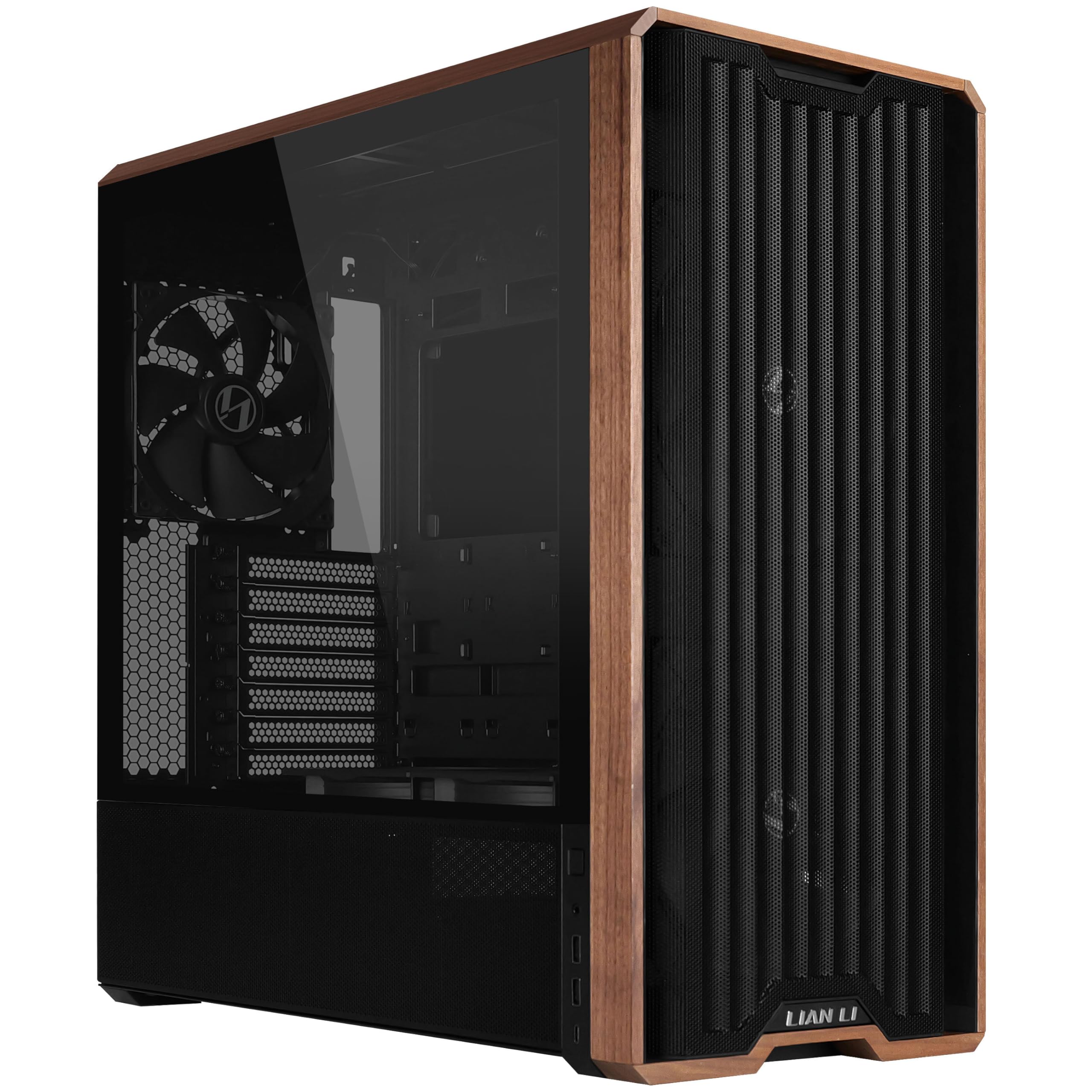 Lian Li Lancool 217 PC-Gehäuse Schwarz | ATX Midi-Tower, Tempered Glass, 5 Lüfter, Walnussholz, Mesh-Front, Back-Connect-kompatibel