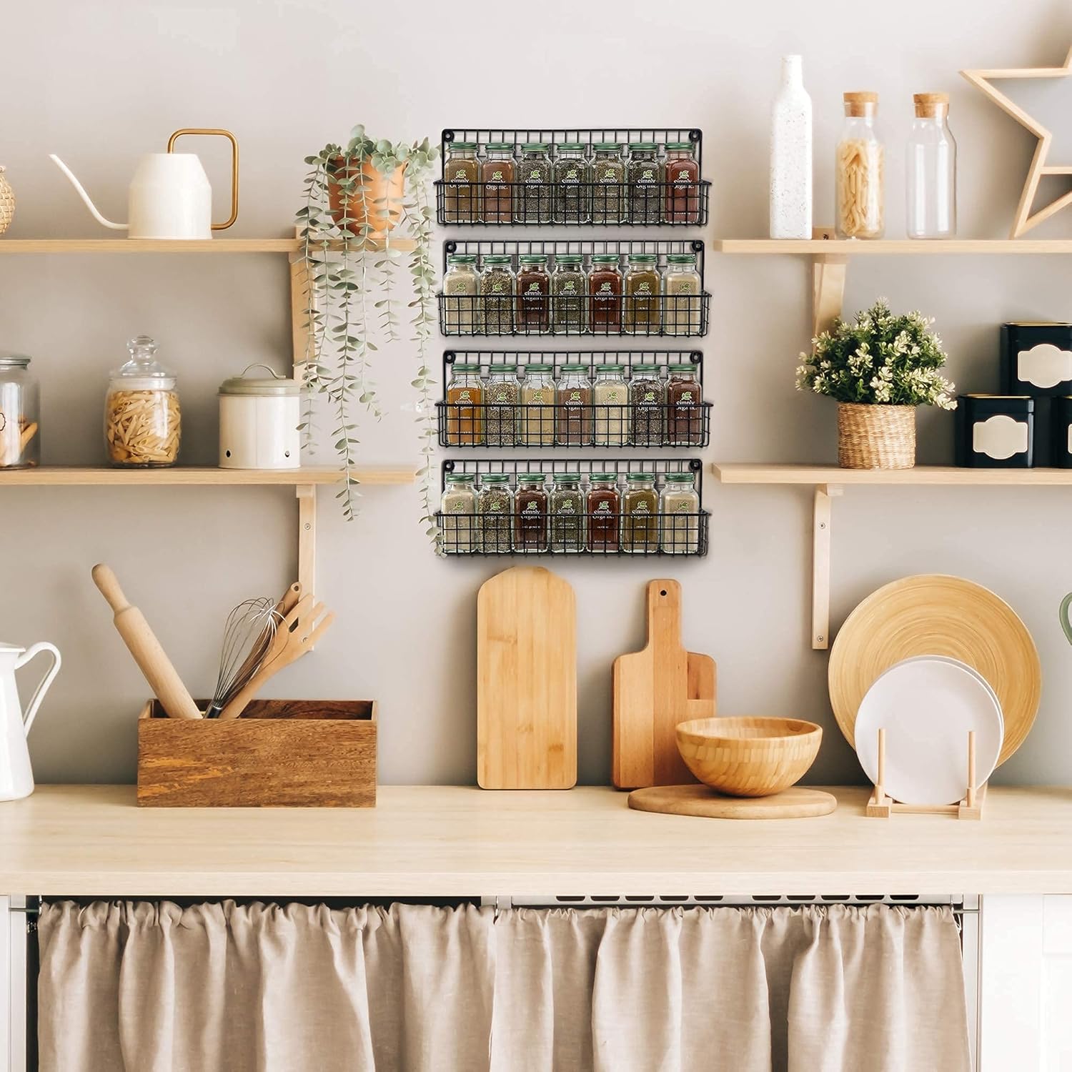 Aesthetic Farmhouse Spice Racks For Wall Mount - Space Saving And Easy To Install Set of 4 Hanging Racks - The Perfect Seasoning Organizer For Your Kitchen: Home Improvement