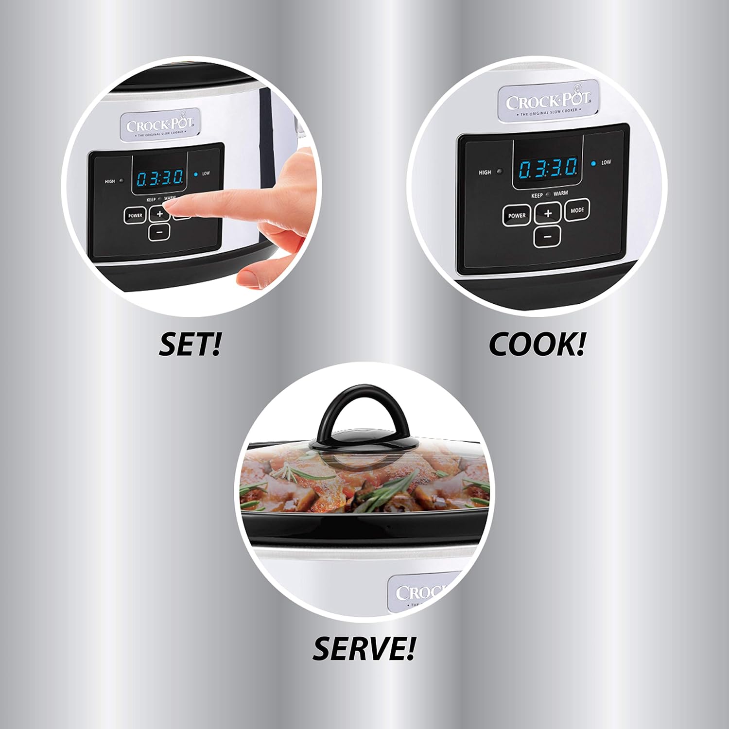 Crock-Pot 7 Quart Programmable Slow Cooker with Digital Countdown Timer|Polished Platinum: Kitchen & Dining