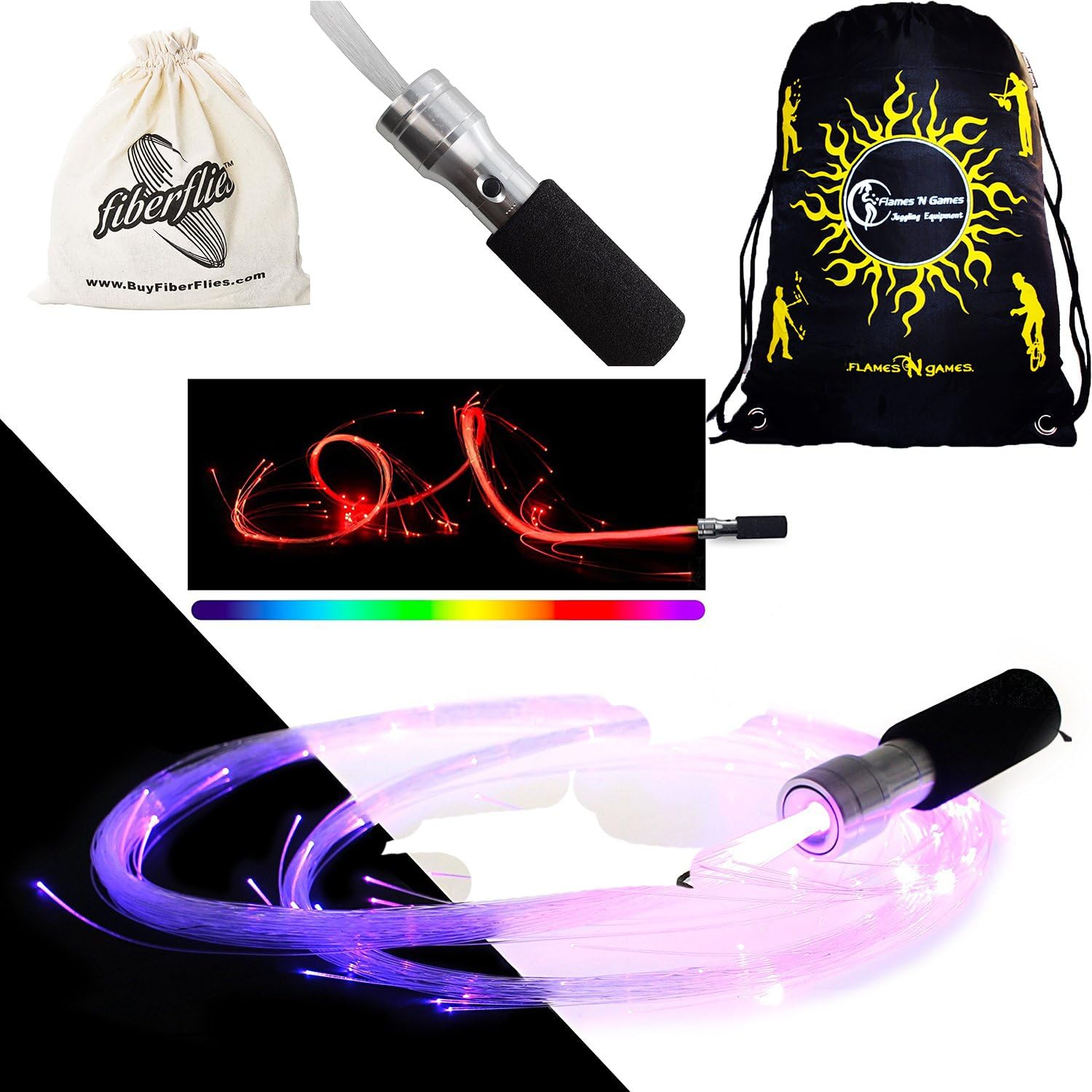 FibreFlies PixelWhip V4 FIBRE OPTIC Glow Whip + Travel Bag! Mesmerising LED Fibre-optic Glow Prop
