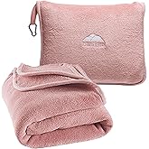 BlueHills Premium Soft Long Travel Blanket Pillow for Tall Airplane Flight Blanket 70 X48 inch Throw in Soft Bag case with Backpack Clip Compact Large Plane 2 in 1 Combo Pink T055