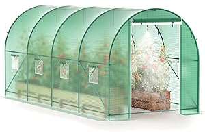 PHONJOROO Greenhouse, 15’x7’x7’ Upgraded Walk-in Greenhouse with Spraying System, Heavy Duty Tunnel Green House with 6 Ventilated Mesh Windows & Zippered Roll-up Door, Large Plant Garden Hot House Outdoor