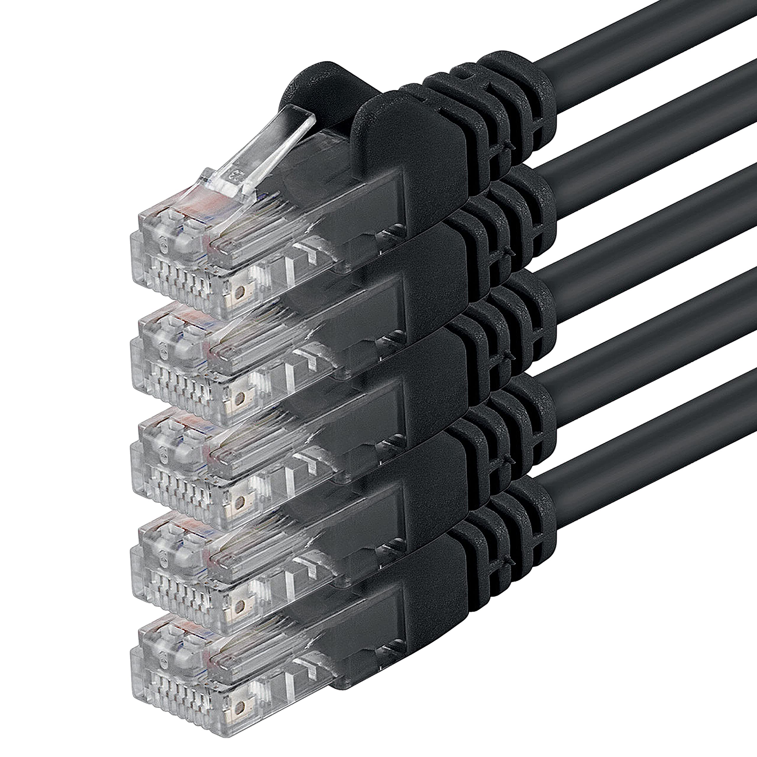 1aTTack.de 2m - black - 5 pieces - (PACK) - CAT.6 CAT6 Ethernet LAN network cable 1000 Mbit/s patch cable
