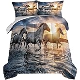 HOSIMA Girls Comforter Set Horse Theme Print Handsome Bedding Queen Size for Kids Teen Boys Room Decor, Twin Sets with 2 Pillowcases. Grey-horse