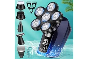 COSUIOVEI Head Shaver for Bald Men,6 in 1 Bald Head Shavers for Men Cordless, Waterproof Wet Dry 6 Head Mens Electric Razor for Shaving Face Head, Mans Grooming Kit Rechargeable, Rotary Shaver as Gifts for Men