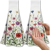 CUTHOLLOW Colorful Wildflowers Hanging Kitchen Towels with Loop, Set of 2 - Soft & Super Absorbent Microfiber Decorative Hanging Dish & Hand Towel, Tea, Coffee Towel for Kitchen Bathroom Oven Handle