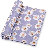 LollyBanks Baby Blanket, 100% Cotton Muslin Swaddle Blanket, Soft Baby Girl Blanket 47 x 47 Inches, Nursery Swaddling Blankets for Girls, Baby Essentials, Registry (Daisy Print)
