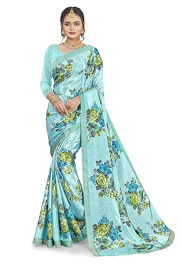 Womens Crepe Floral Printed Saree With Blouse(jb-1363-02,Sky Blue)