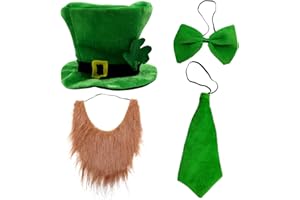 CreepyParty St. Patrick's Day Party Costume Suit Hat, Bow, Bow Tie, Beard, Scarf (Hat, Beard, Tie, Bow tie)
