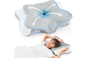 DISSA Neck Pillow Cervical Memory Foam Pillows for Pain Relief Sleeping, Ergonomic Pillow for Shoulder Pain, Contour Pillow for Back & Stomach Side Sleeper Pillow with Adjustable Height(Grey)