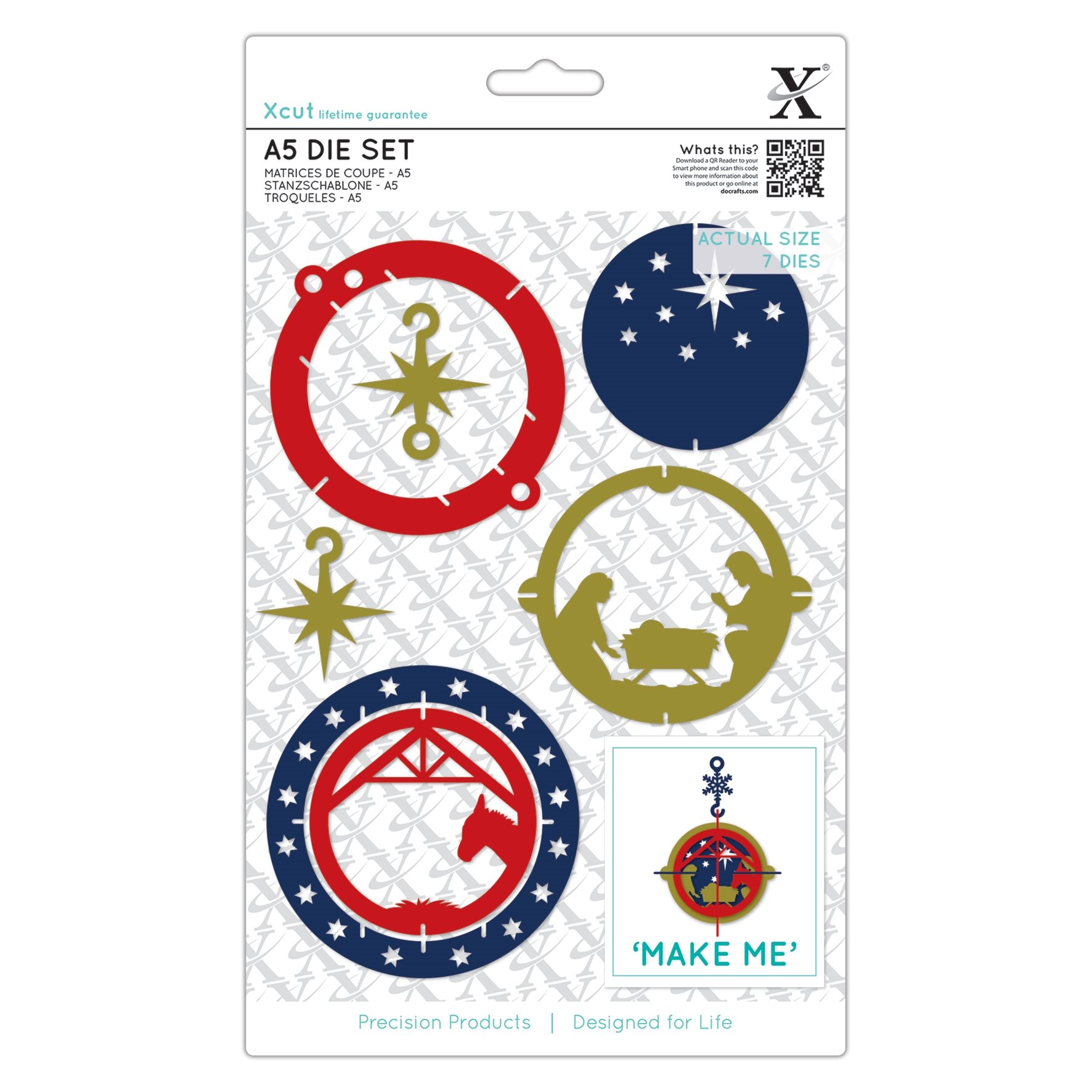 Xcut A5 Dies, Nativity Bauble 7 Pieces, Carbon Steel, Art & Craft, Cutting Tool, For Beautiful Decoration, Card Making, Gift Tag Wrapping, Scrapbooking, Invitation Making, Crafters Companion