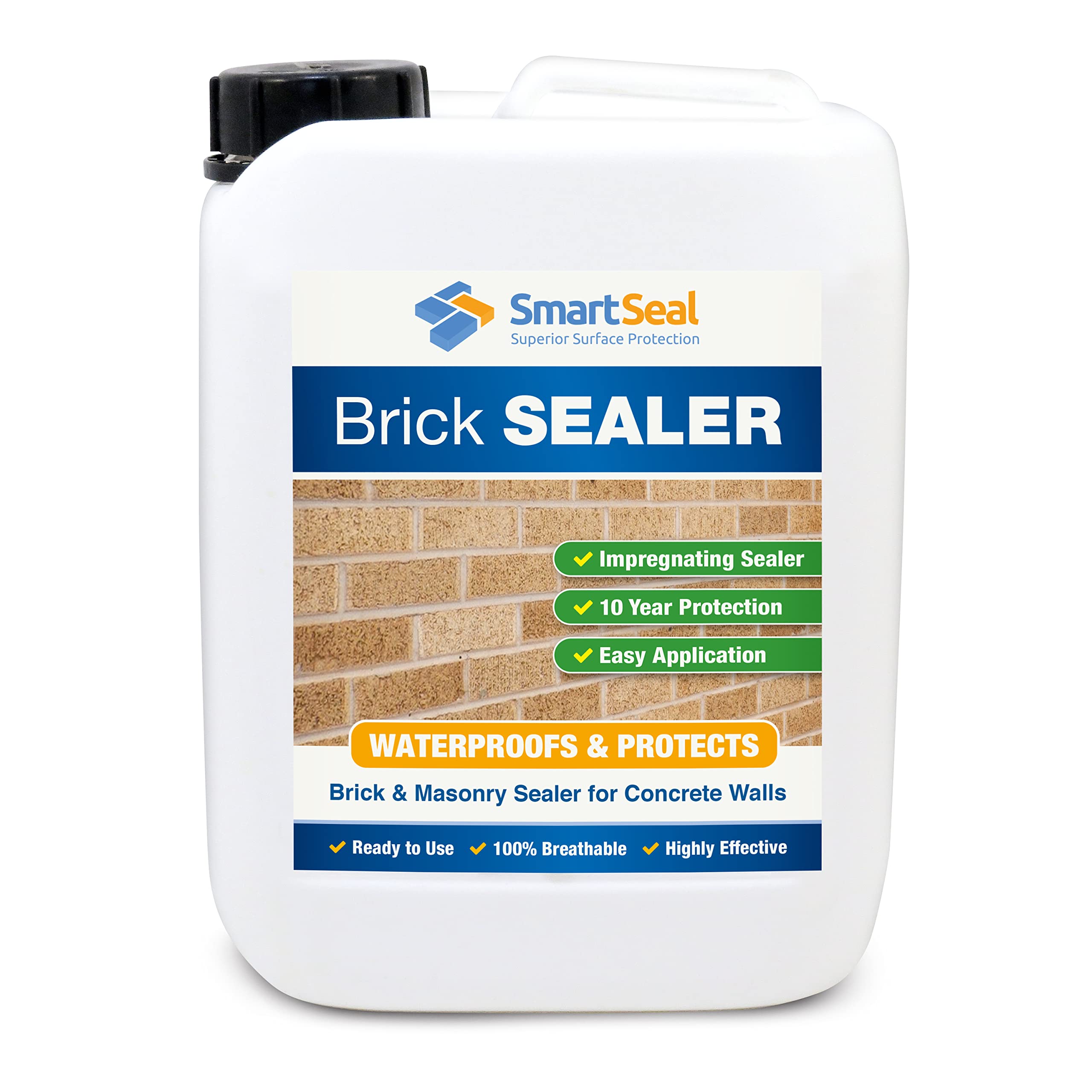 Smartseal Brick Sealer - 5L - Breathable Brick Waterproofer & Clear Sealant. Protective Damp Seal & Waterproof Sealant for Bricks, Masonry, Concrete & Stone. Easy to Apply. Lasts up to 10 years — image 1