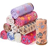 Tatuo 12 Pieces Puppy Blanket Warm Dog Cat Sleep Mat Pet Kitten Doggy Fleece Blankets with Cute Dog Paw Bone Star Elephant Patterns Printed Fluffy Blanket for Small Cat Puppy(16 x 24 Inch)
