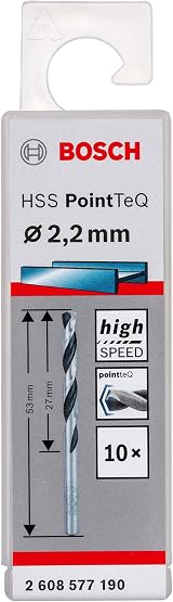 Bosch PointTeQ HSS Twist Drill Bit 2.2 x 27 x 53 mm 10 pc Set