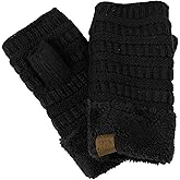 C.C Women's Warm Knit Fingerless Half Finger Fleece Lined Winter Gloves
