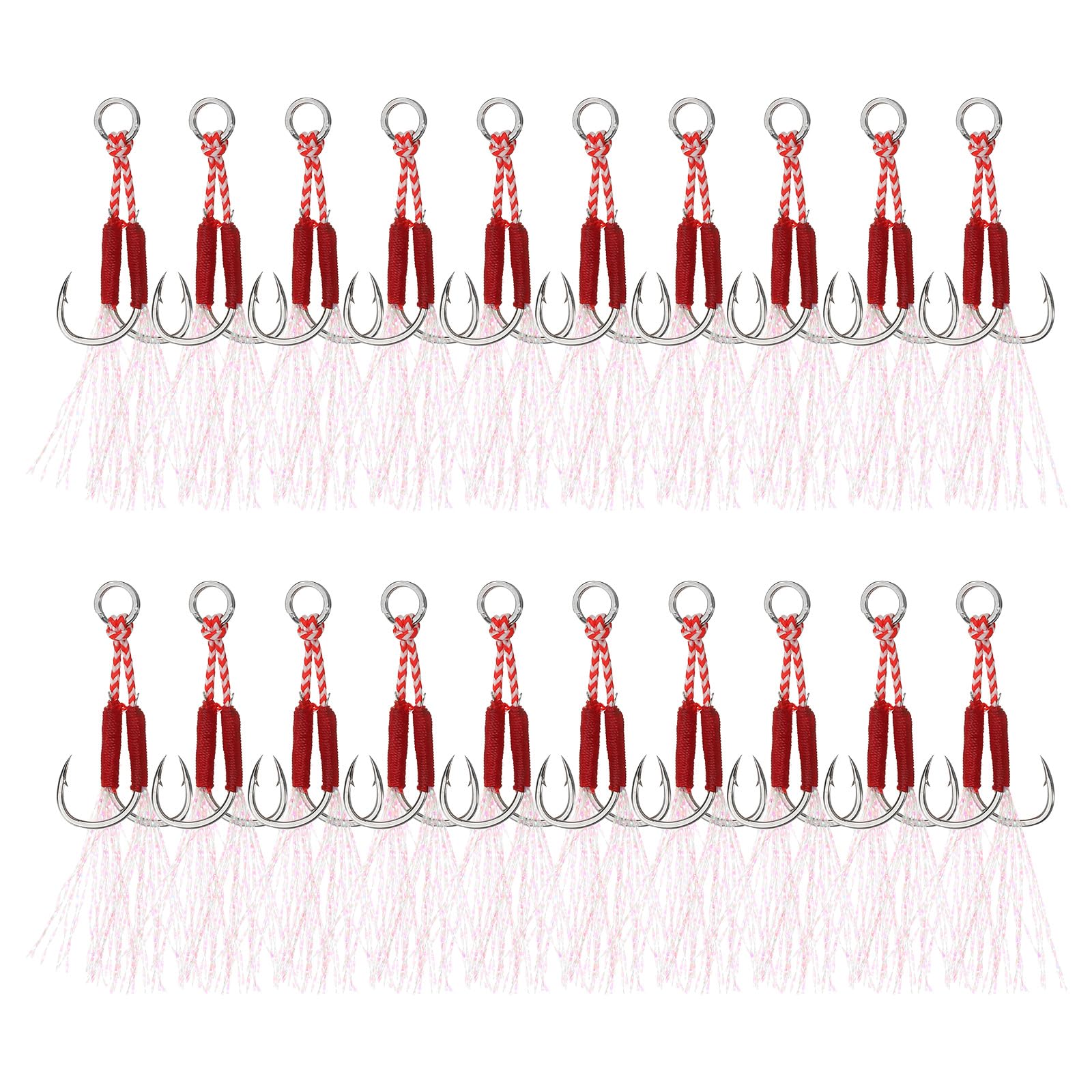 PATIKIL Double Fishing Assist Hooks Kit, 20 Pcs Glow Jigging Hook Slow Fast Fall Jigs Fishing Hooks for Vertical Jigging Lures, Green (12#, 55mmx12mm)