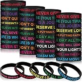 60 Pieces Motivational Quote Rubber Wristbands Colored Inspirational Silicone Bracelets Stretch Unisex Wristbands for Women Men Gifts, 20 Styles (Dark Colors)