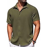 COOFANDY Mens Short Sleeve Button Down Shirts Waffle Shirt Casual Beach Summer Shirts Wrinkle Free Vacation Shirts