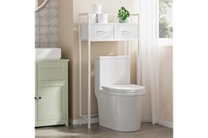 Cerlyunzan Over The Toilet Storage with 2 Fabric Drawers, Freestanding Above Toilet Shelf with Adjustable Feet,Space Saving, 