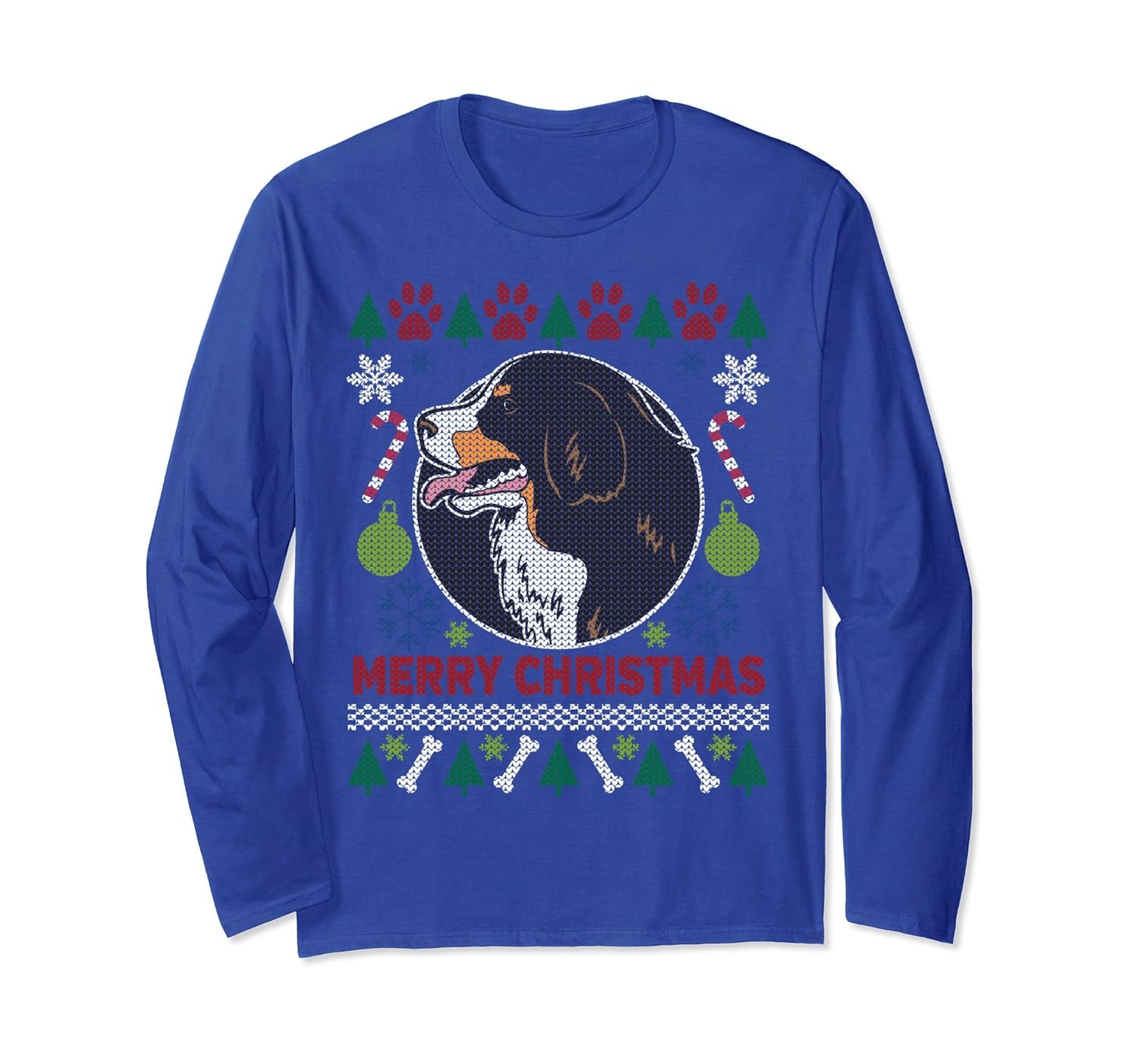 Bernese Mountain Dog Ugly Christmas Long Sleeve T-shirt-Rose